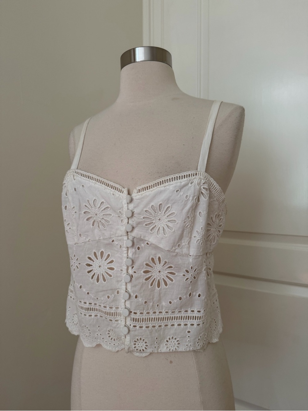 Veronica Beard White Eyelet Button-Front Camisole
